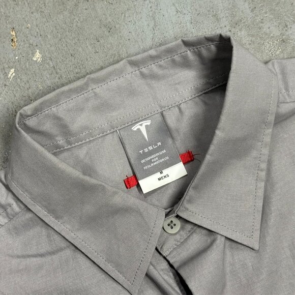 Tesla Long Sleeve Button Up Shirt Grey Strech Medium - Picture 6 of 7